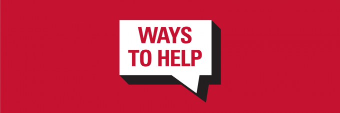 The image features a white speech bubble containing the words WAYS TO HELP on a red background. It is likely designed to highlight volunteer opportunities, donation options, or support initiatives at Bethany Lutheran College.