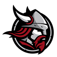 Cartoon Viking head wearing a horned helmet, with a red beard and red hair, representing Mankato’s vibrant campus community.