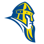 Side profile of a Viking helmet and bearded face in blue, yellow, and white, designed in a logo style for Bethany Lutheran College.