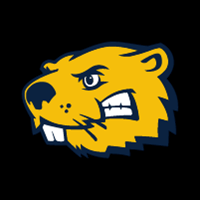 Cartoon-style yellow beaver head with a fierce expression, representing Bethany Lutheran College, displayed on a black background.