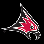 Stylized bird head logo in red, black, and white with sharp angles, representing Bethany Lutheran College, displayed on a black background.