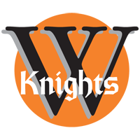 A large black W with the word Knights in white text displayed over an orange background, symbolizing campus community.