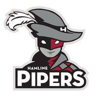 Logo of the Hamline Pipers featuring a masked figure wearing a feathered hat above the text HAMLINE PIPERS, representing Minnesota.