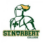 St. Norbert College logo depicting a knight in armor with a yellow plume, accompanied by green and gold text.