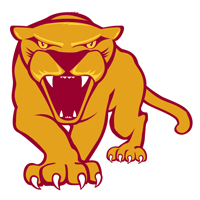Cartoon cougar crouching with mouth open, displaying teeth and claws, representing Bethany Lutheran College spirit.