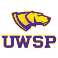 Logo featuring a yellow and purple dog head positioned above bold, purple UWSP letters, representing student engagement.