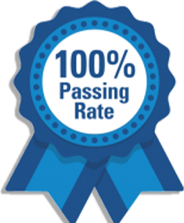 Blue ribbon badge displaying 100% Passing Rate, representing student engagement at Bethany Lutheran College.