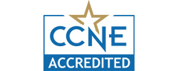 CCNE Accredited logo for Bethany Lutheran College, featuring a gold star above the letters CCNE and the word Accredited in a blue box.