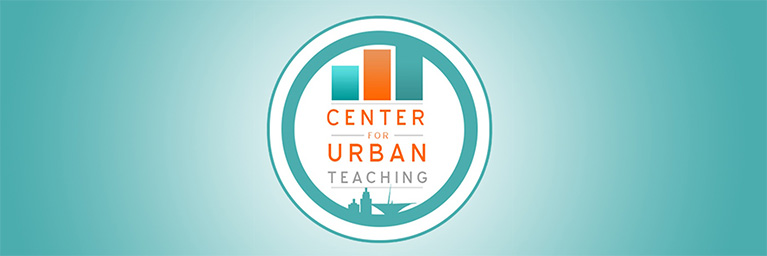 Logo for the Center for Urban Teaching at Bethany Lutheran College, featuring stylized bar graphs and a city skyline against a teal gradient background.