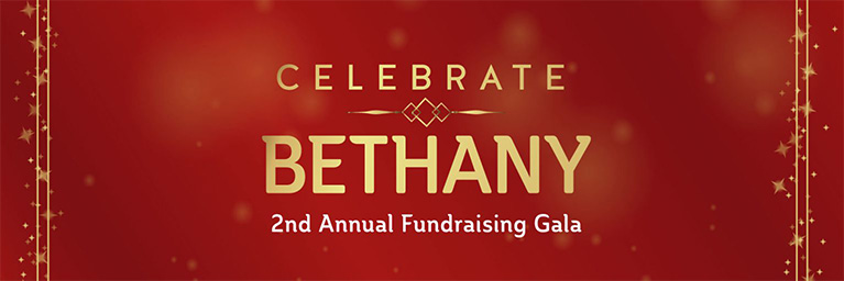 Red and gold banner with stars reads: “Celebrate Bethany 2nd Annual Fundraising Gala at Bethany Lutheran College, Minnesota.”.