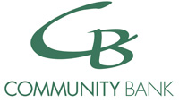 The green CB initials above COMMUNITY BANK in green on a white background represent Community Bank