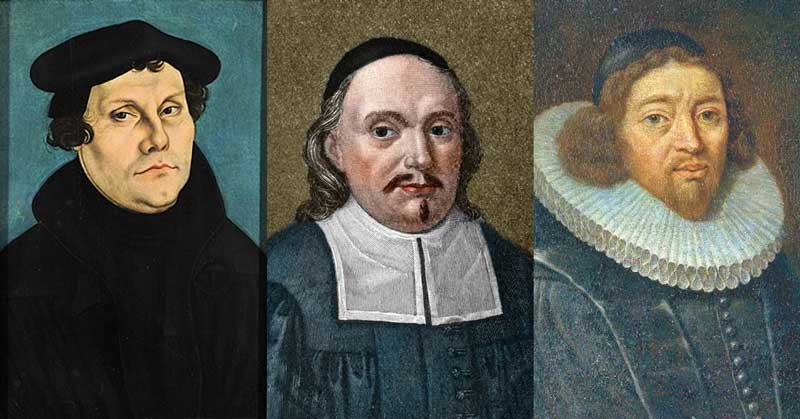 Depictions of hymn writers Martin Luther, Paul Gerhardt, Thomas Kingo.